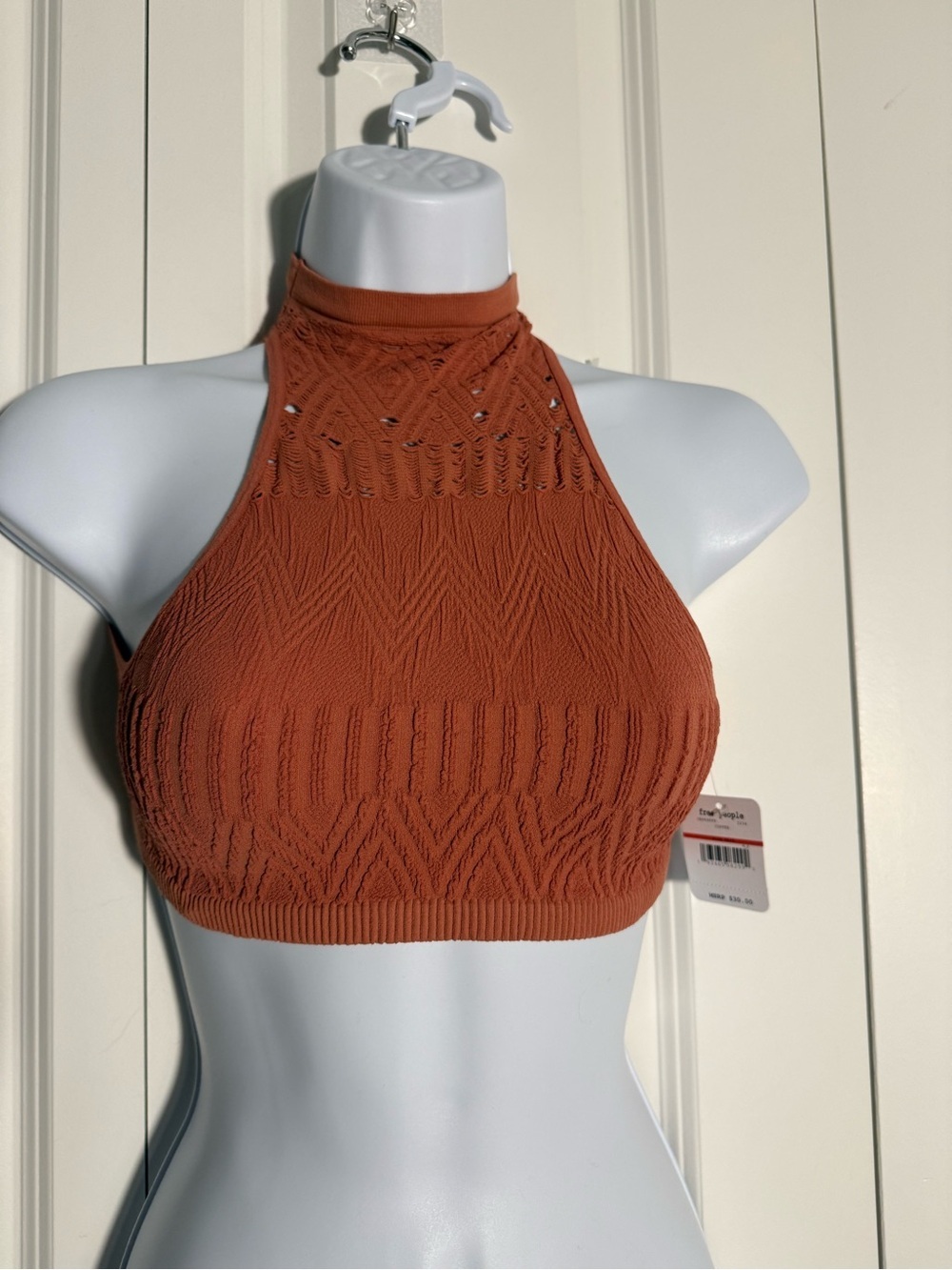 Free People Rust Orange High-Neck Knit Crop Top